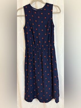 A New Day Navy Midi Dress | XS | Red Geo Print Sleeveless Dress Diamond 💎